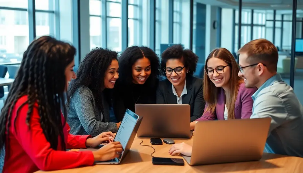 Professionals using interactive tools in online learning.