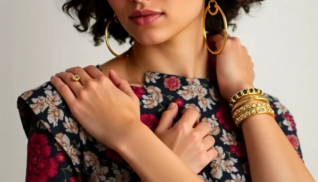 Balancing casual wear with a bold statement necklace.